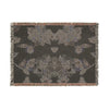 Botanical Damask Woven Throw Blanket — Reversible Black and Cream Floral Pattern 52" x 37"