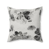 Floral Velvety Soft Pillow - Black and White Vintage Botanical Throw Pillow