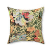 Vintage Floral Velvety Throw Pillow — Mixed Media Garden Accent