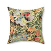 Vintage Floral Velvety Throw Pillow — Mixed Media Garden Accent