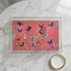 Butterfly Garden Acrylic Serving Tray — Pink Floral Birdcage Design