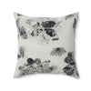 Floral Velvety Soft Pillow - Black and White Vintage Botanical Throw Pillow