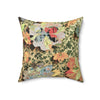 Vintage Floral Velvety Throw Pillow — Mixed Media Garden Accent