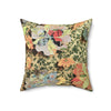 Vintage Floral Velvety Throw Pillow — Mixed Media Garden Accent